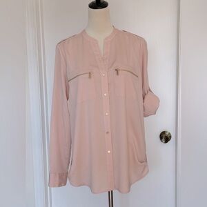 Calvin Klein Women's Dusty Pink Blouse with Gold Accents